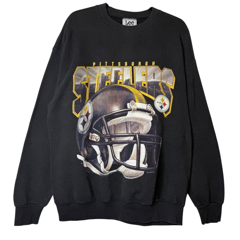 Vintage Pittsburgh Steelers Sweatshirt 1997 NFL Black Crewneck Sz L Helmet